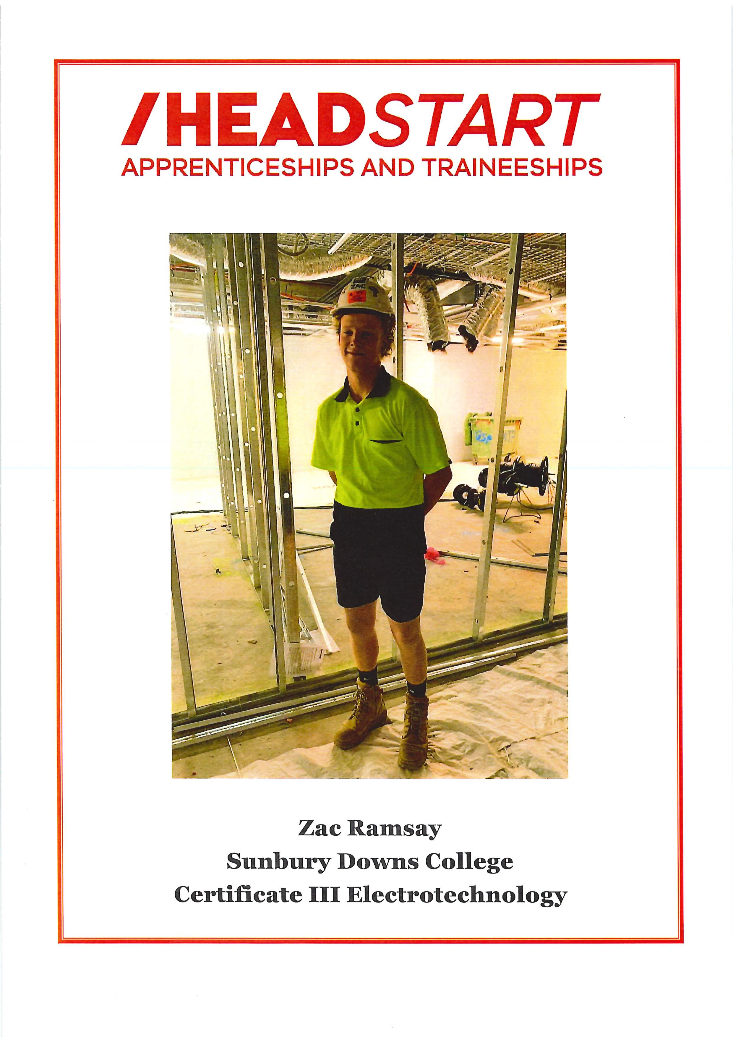 HeadStart success story - Zac Ramsay12V